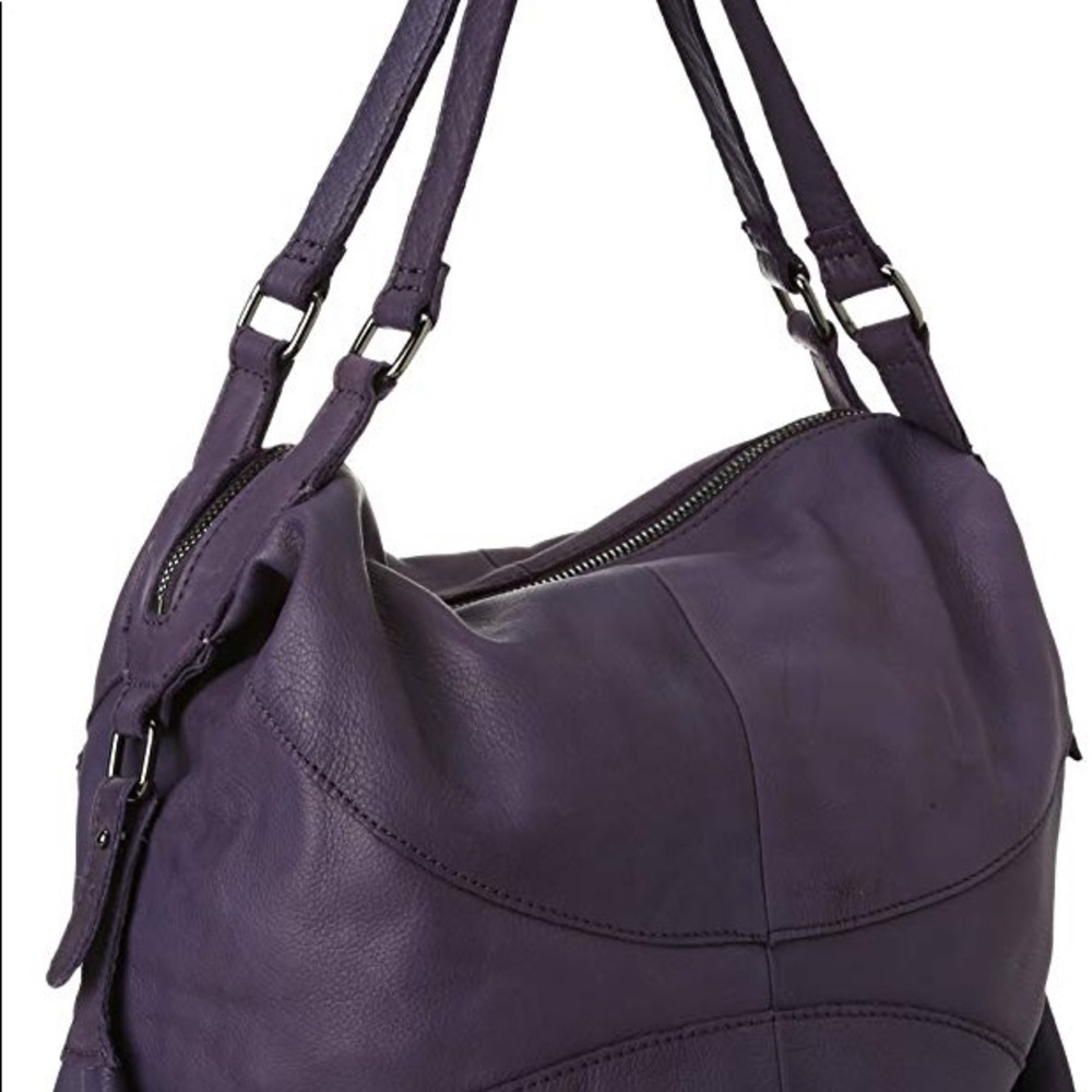 Linea Pelle purple leather handbag 13”x16x3 - Picture 2 of 5